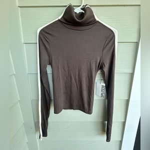 Splits59 Jackson Rib Turtleneck -Dark Chocolate/ Creme SIZE S